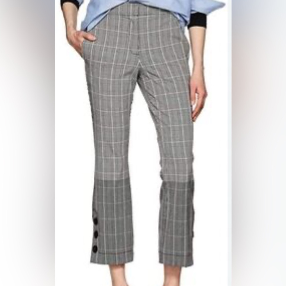 Derek‎ Lam 10 Crosby Plaid Trouser Pants Crop Ankle 2-Tone Button Hem Size 4 EUC